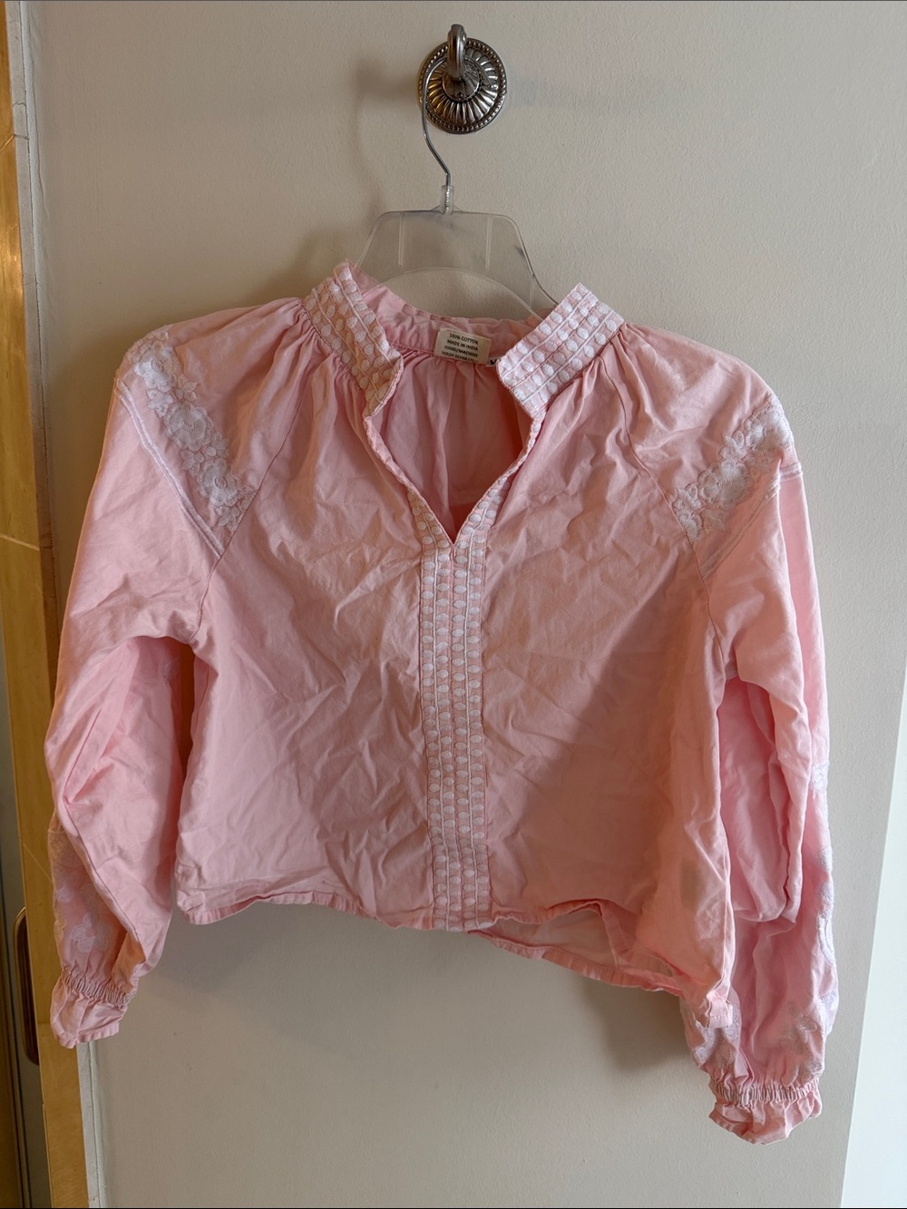 Julia Amory Women's Light Pink Embroidered Pintuck Peasant Blouse